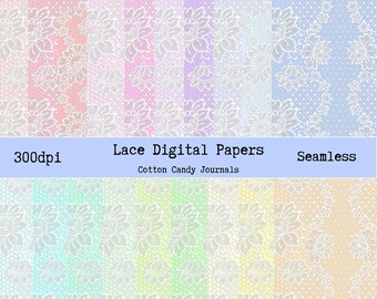 Pastel Lace Digital Papers: Romantic Scrapbook Backgrounds (Digital Download)