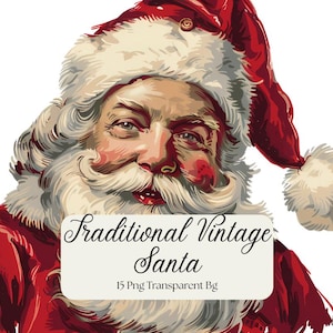 Clipart digitale di Babbo Natale tradizionale vintage, Babbo Natale vecchio stile, grafica di diario spazzatura, scrapbooking, creazione di biglietti, Babbo Natale vintage