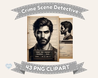 Crime Scene Detective Clipart: Junk Journal Scrapbook Supplies (PNG, PDF)