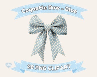 Blue Coquette Bow Clipart: 28 PNGs for Scrapbooking (Digital Download)