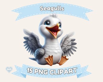 Wunderliche Möwe Clipart: Schräge Ozean Vögel, Transparente PNG (Digitaler Download)