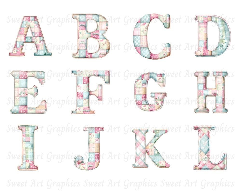 Pastel Patchwork Alphabet Clipart | A–Z & 0–9 PNG Letters | Transparent ...