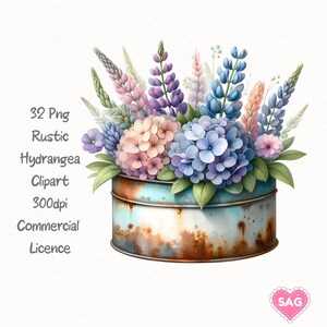 Rustic Hydrangea Clipart: Pastel Flower Pots (Digital Download)
