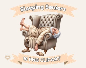 Sleeping Seniors Clipart: Whimsical Pensioners, Sweet Dreams (Digital Download)