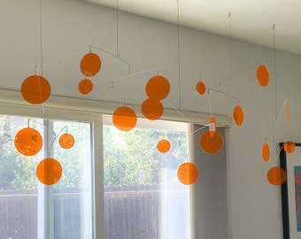 Gorgeous Orange DIY Atomic Mobiles - Beautiful Retro MCM Kinetic Hanging Art Mobile - Home Decor WFH Office Decorations - Unique Gifts