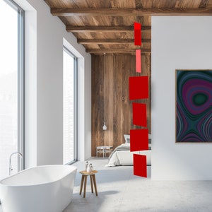 Red MODCast Kinetic Art Mobile: Mid Century Modern Hanging Room Divider