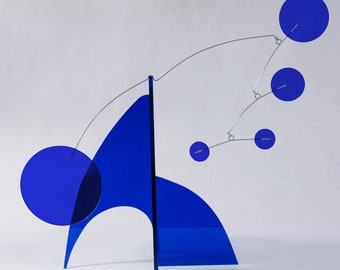 See Through Navy Blue Modern Kinetic Sculpture Home Decor - Room Decorations - Stabiles - Contemporary Retro Vintage Style Mid Century