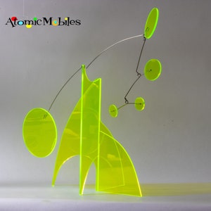 Space Age NEON Green Art Stabile Sculpture | HIP Kinetic Table Top Art Stabiles | Retro Atomic Home Interior Decoration | Great Gift Idea