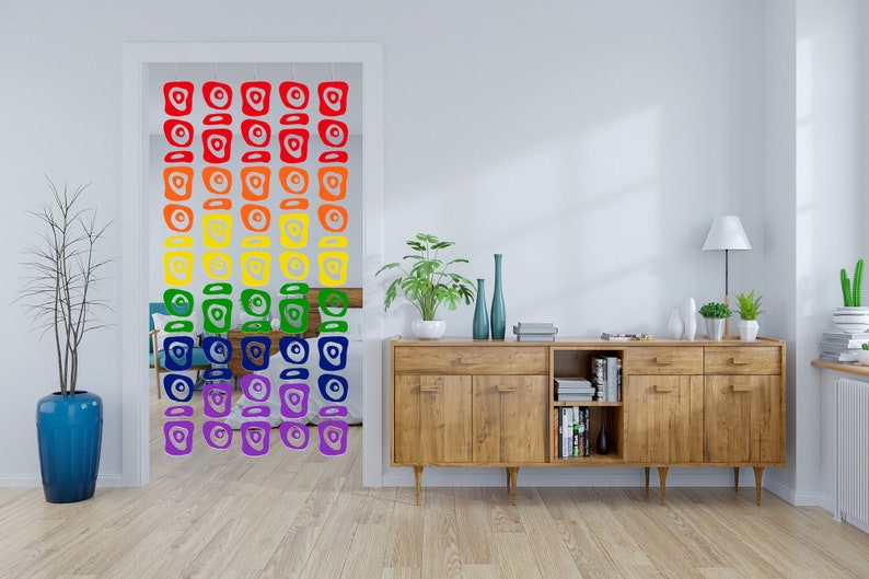 Atomic Screens Curtain Mod Curtains Room Divider Partition LGBTQ Pride Retro Mid Century Inspired Room Dividers Rainbow Doorway Curtain