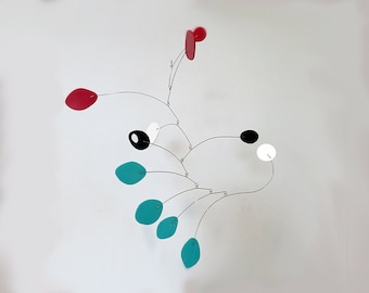 MOD Teal + Red Mid Century Modern Hanging Art Mobile - Kinetic Sculpture - Retro Red Aqua White Black - 2 Sizes - Free Shipping - Home Decor