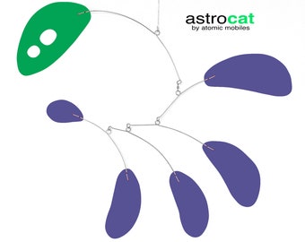 UNIQUE AstroCat Purple + Green Mid Century Modern Mobile - 4 sizes Retro style kinetic art sculpture home decor - great gift idea!