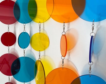 Mod Twirlies Mobiles Streamers Beautiful Reflections Clear Acrylic Colors - Swirls 360 degrees - Window Treatment Sun Catcher - Mid Century