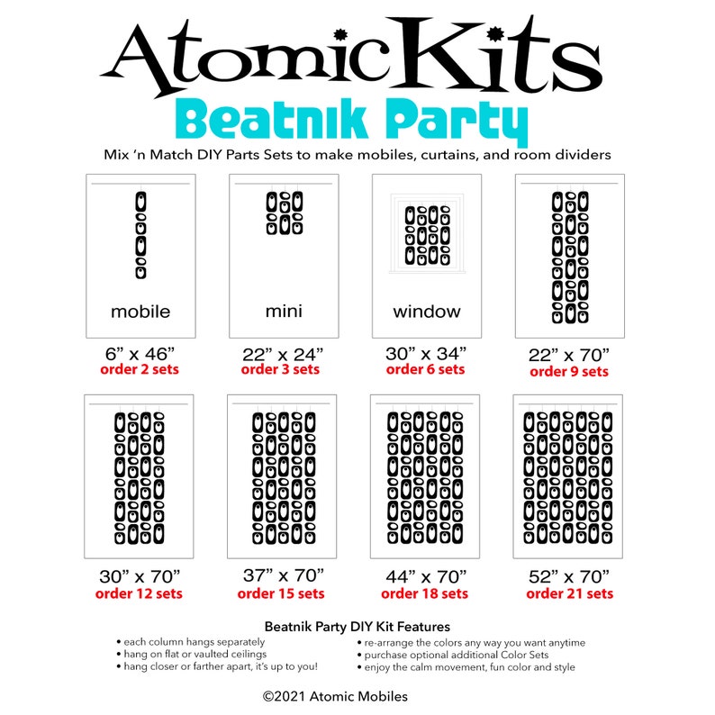 Beatnik Party Mix 'n Match Atomic DIY Kits Clear Colors Make MOD Room Dividers Mobiles Wall Art Curtains Mid Century Modern Decor image 8