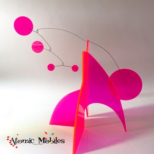 Space Age NEON Hot Pink Art Stabile Sculpture | HIP Kinetic Table Top Art Stabiles | Retro Atomic Home Interior Decoration | Great Gift Idea