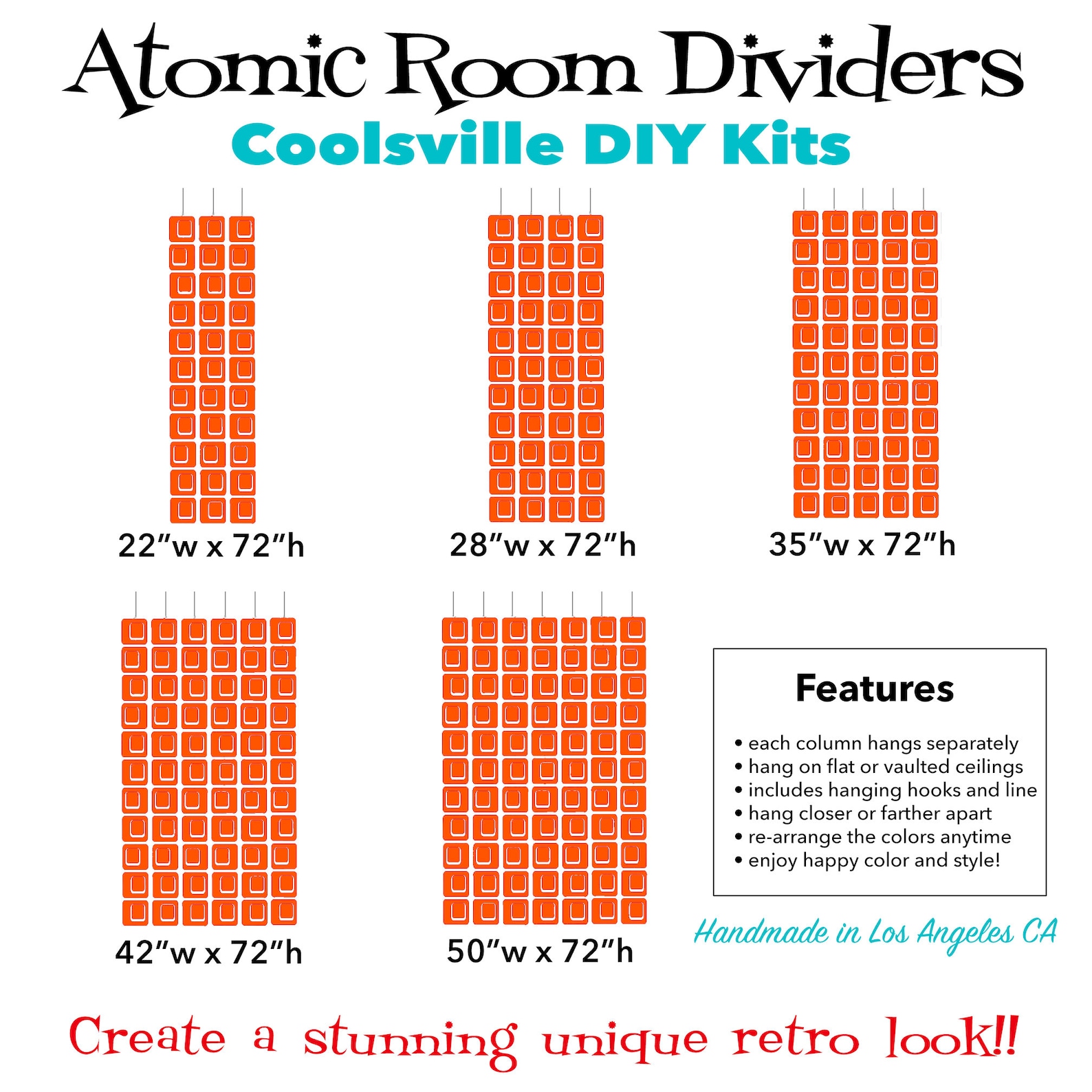 Stunning DIY Kit Orange Coolsville Room Divider Screen - Atomic Mid ...