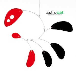 CHARMING AstroCat Red + Black Mid Century Modern Mobile - MCM style kinetic art sculpture for mod home decor - great gift idea!