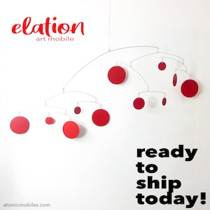 Kinetic Art Mobile: Mid Century Modern Red Elation Sculpture