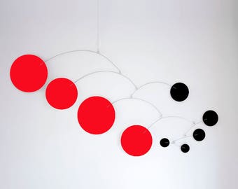 MOD MOBILE in Red + Black - 2 SIZES - Groovy Retro Mid Century Inspired Hanging Modern Art - Home Decor Mobiles - Great Gift Idea