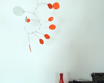 Vivid Orange Modern Hanging Art Mobile 24&quot;x26&quot; - Midcentury Inspired Kinetic Sculpture - Free Shipping