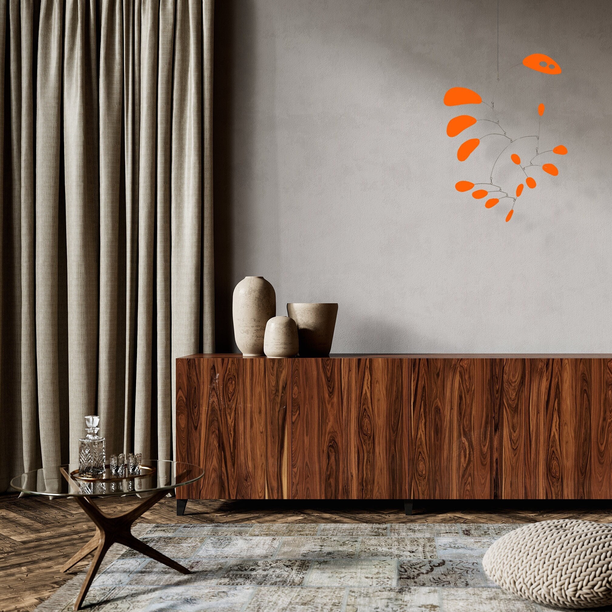 GrooveCATS Orange CoolCat Art Mobile - hanging kinetic art mobiles - 3 Sizes Atomic Mid Century Modern Retro Style Home Decor - Baby Nursery