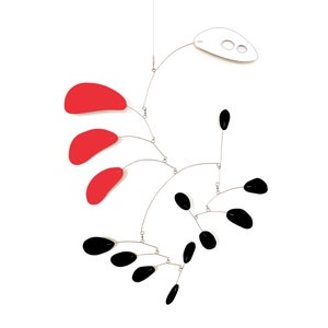 GrooveCATS CoolCat Art Mobile in Red White and Black - 3 Sizes - hanging kinetic mobiles - Atomic Mid Century Modern Retro Style Home Decor