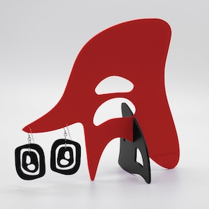 Adorable Black and Red Earrings Stabile Sculpture - MODular Mid 20th by Atomic Mobiles Mod Statement Earrings + Art Sculpture - Gift For Her