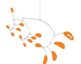Orange MCM Art Mobile: Mid Century Modern Kinetic Hanging Sculpture - 4 Sizes