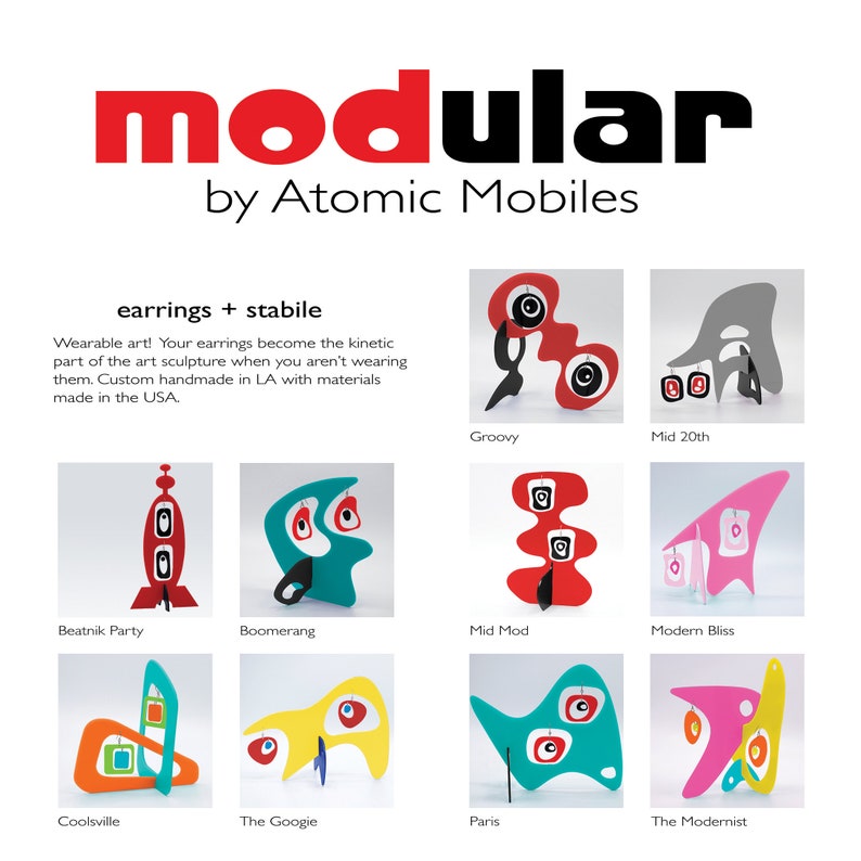 Lovely Earring Stabile Sculpture MODular Boomerang by Atomic Mobiles Mod Statement Earrings Modern Art Holder Midcentury Retro image 3