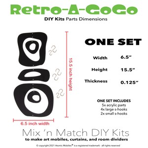 Pu&ograve; includere: Un kit fai-da-te per un mobile astratto in bianco e nero con tre pezzi. Il kit include 5 pezzi acrilici, 4 ganci a S grandi e 2 ganci a S piccoli. Il mobile &egrave; largo 16,5 cm e alto 39,4 cm.