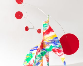 Modern Acrylic Kinetic Art Stabile: Multi-Color Retro Sculpture