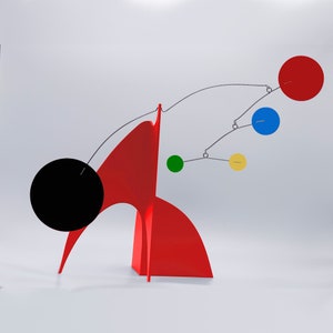 Red Atomic Stabile: Mid-Century Modern Kinetic Sculpture