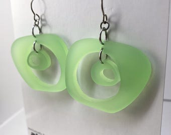 Frosty Green Acrylic Earrings: Mid Century Mod Geometric Dangles