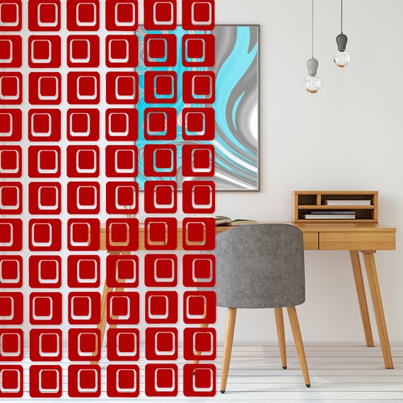 Coolsville Red Home Office Divider - Retro Room Dividers - Mid Century Modern Home Decor Accents - Partitions - Room Screens Curtains