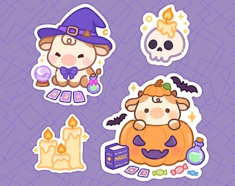 Halloween cow sticker set, diecut sticker, cow stickers, halloween stickers, gifts
