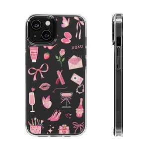 Pink croquette clear phone case, aesthetic, croquette, ribbons, gifts, gift for her, phone accessories, girly