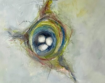 Nest Mixed Media Original Painting, 12 x 12 inches 30 x 30 cm