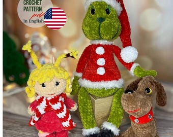 3 in 1 Grinch Crochet Pattern Set | Grinch, Max the Dog & Cindy Lou | Christmas Amigurumi PDF Patterns | Holiday Crochet Pattern Bundle
