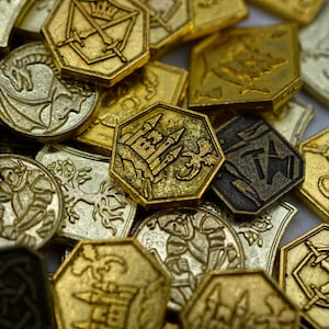 100 Mixed Gold DnD Metal Game Coins, TTRPG Accessories, Red Dragon Inn, Dungeons and Dragons & Tabletop RPG Games, Board Game Token