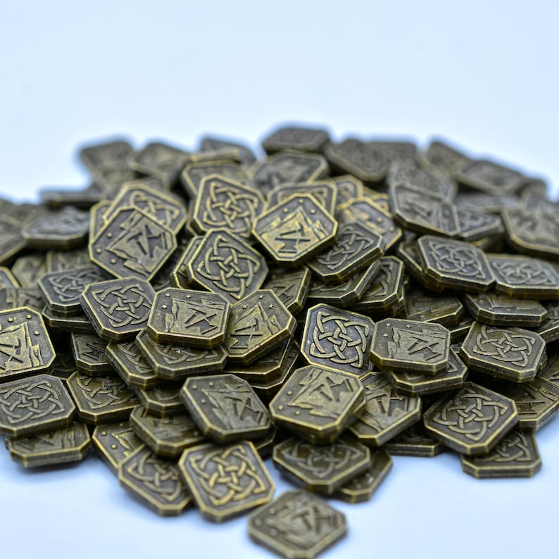 100 Gold Dwarven Themed Dnd Metal Game Coins, TTRPG Accessories, Red ...