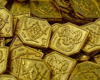 500 Gold Fiendish Themed DnD Metal Game Coins, TTRPG Accessories, Red Dragon Inn, Dungeons and Dragons & Tabletop Games, Board Game Token