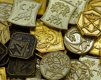 100 Mixed Gold DnD Metal Game Coins, TTRPG Accessories, Red Dragon Inn, Dungeons and Dragons & Tabletop RPG Games, Board Game Token