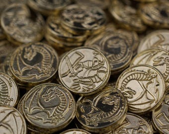 1000 Gold Fantasy Metal Coins, TTRPG Accessories, Tabletop RPG Currency (10mm)