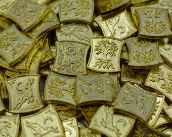 500 Gold Elven Themed Metal Coins, Tabletop RPG Accessories, Dungeons and Dragons Game Tokens