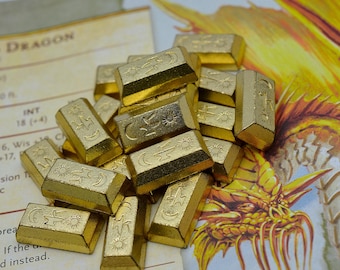 20 Gold Ingots, DnD Metal Game Coins, TTRPG Accessories, Dungeons and Dragons & Tabletop RPG Games, Board Game Token
