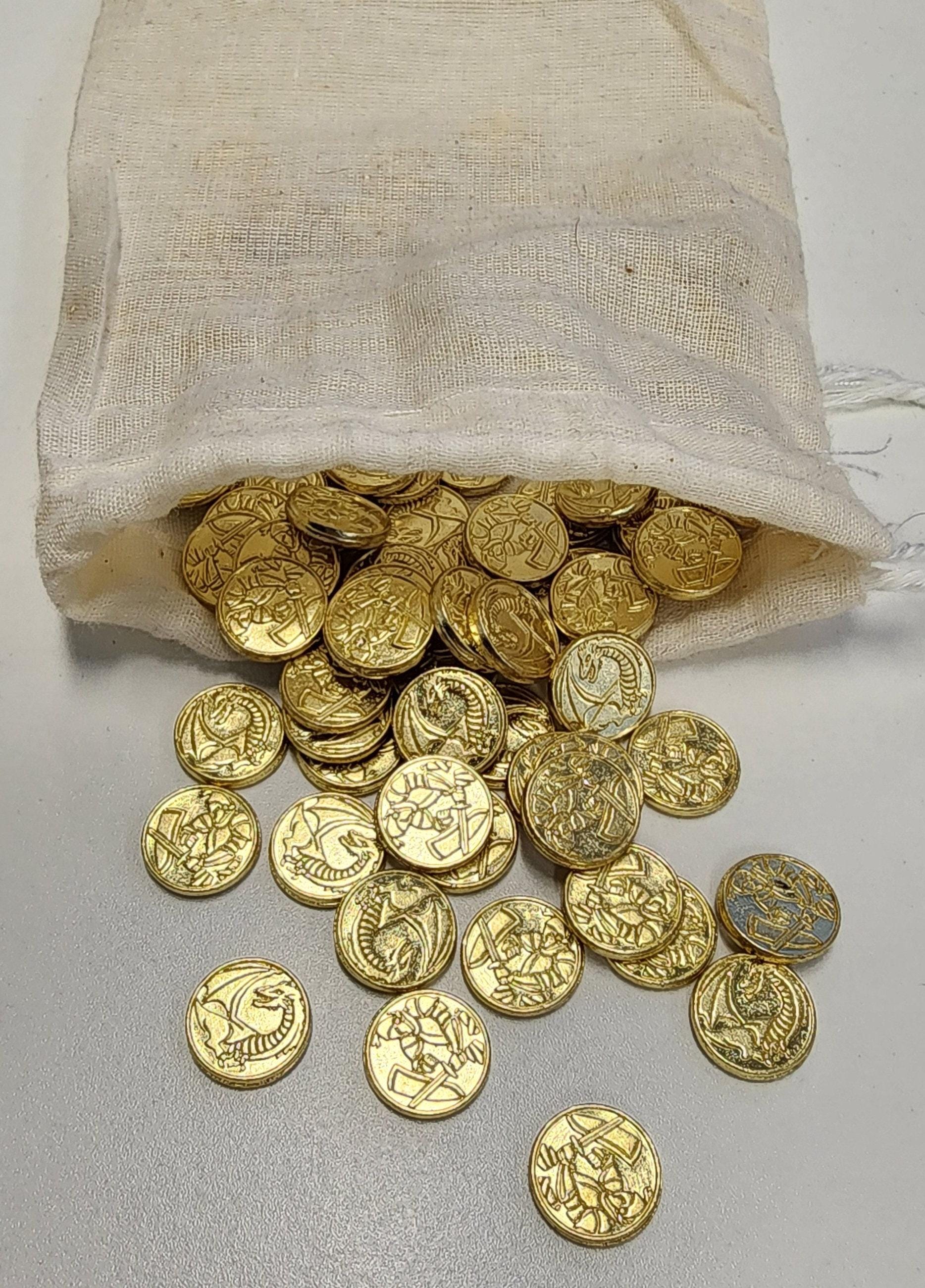 100 monete di metallo dorate per giochi di ruolo da tavolo (DnD), accessori per giochi di ruolo da tavolo (TTRPG), valuta per Wyrmspan, Dungeons and Dragons e altri giochi di ruolo da