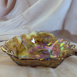 Vintage Indiana Glass Loganberry Iridescent Amber Carnival Glass Bowl