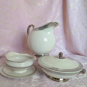 Antique Art Deco China with Platinum Detailing Four Piece Serving Set