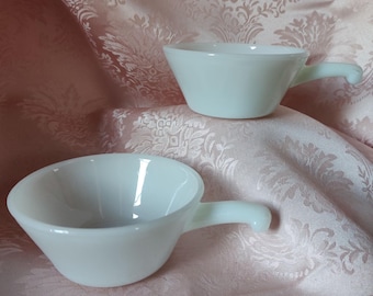 Vintage Anchor Hocking Fire-king Milk Glass Handled Soup Bowl - Etsy