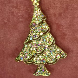 Christmas Tree Brooch with Aurora Borealis Rhinestones