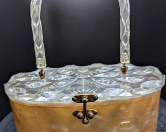 Gorgeous Vintage Lucite Clear Faceted Top Creamy Butterscotch Purse